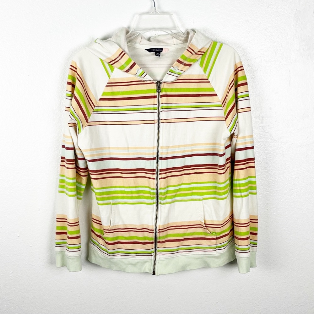 MODCLOTH Striped Long Sleeves Hoodie Front Zipper Jacket, Size Medium